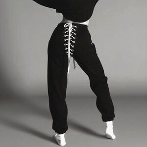 Samaria Leah Nicki Sweatpants XXL Black Lace-Up Back Joggers Hip Hop Streetwear